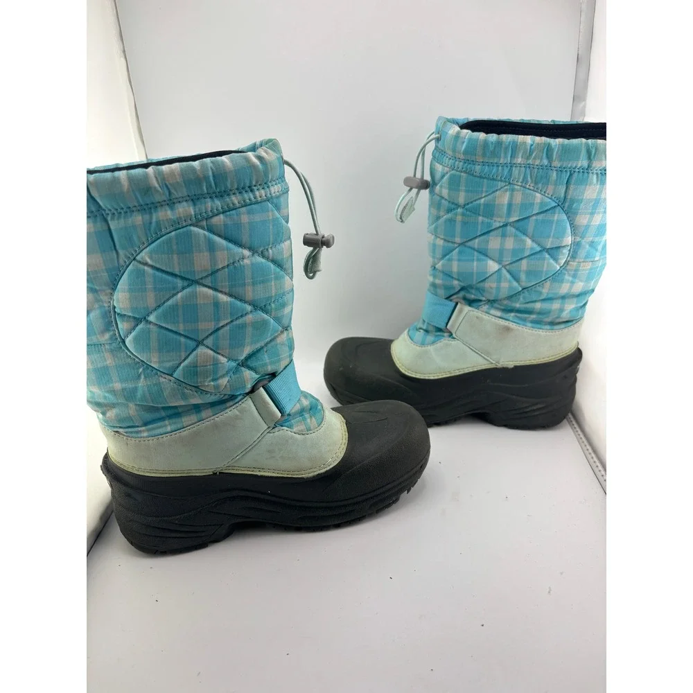 The North Face Girls Blue Plaid Quilted Winter Snow Boots Size 2 APJU RC0 TB1Y